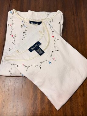 Denim & Co Women’s 1X Embroidered Floral Cardigan & Tank Twin Set Ivory Cotton